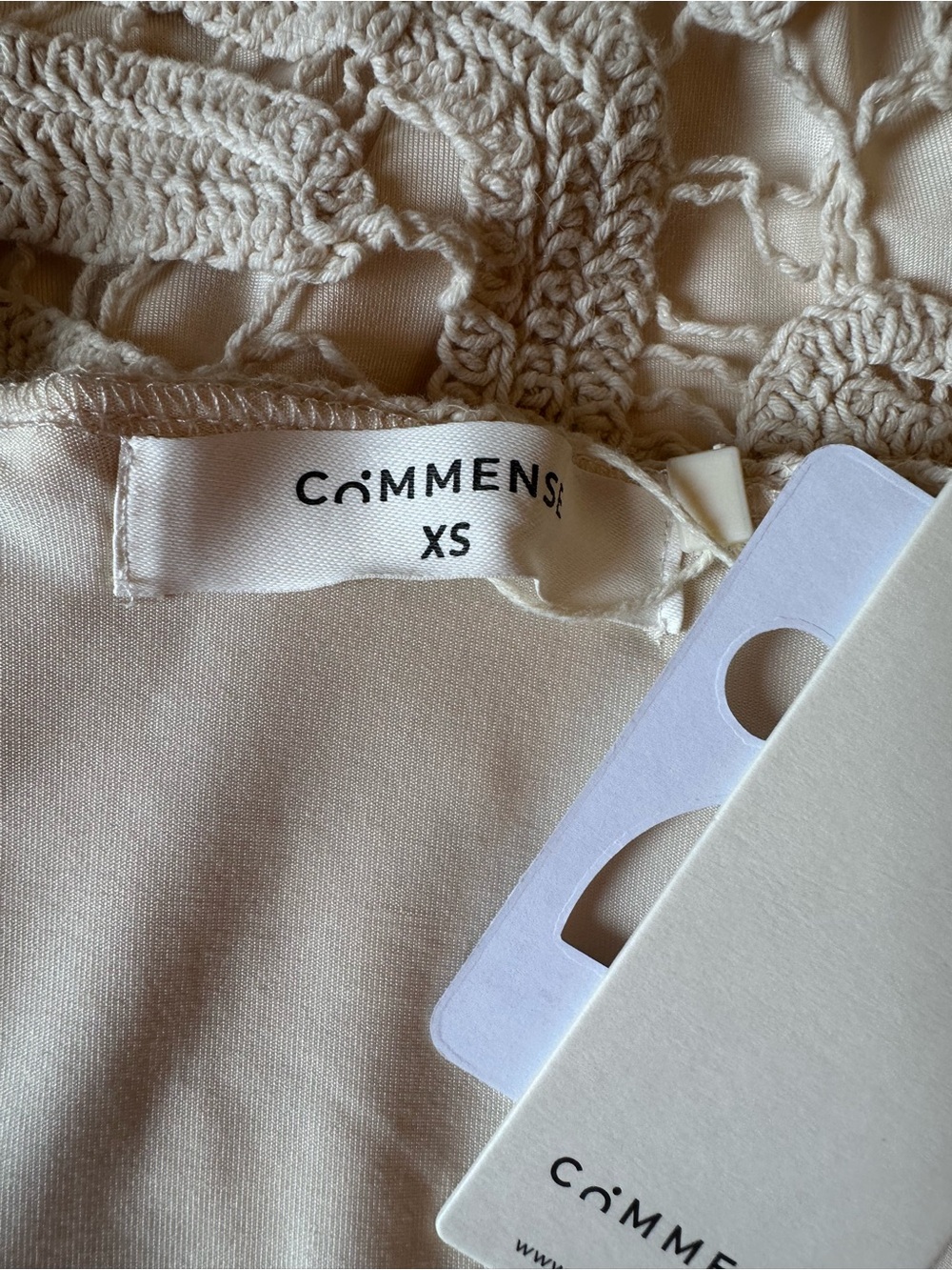 COMMENSE Cream Ecru Crochet Long Sleeve Mini Dress NWT - Picture 7 of 11